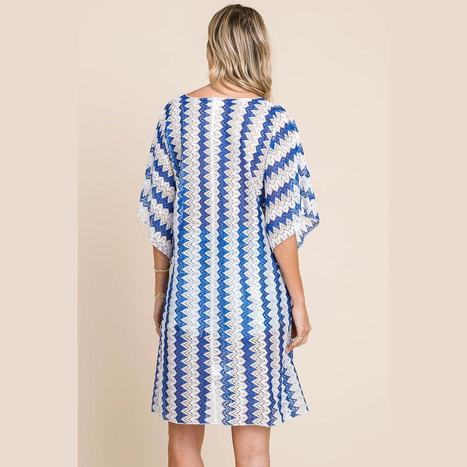 Cotton Bleu by Nu Lab Tied Striped Plunge Half Sleeve - VacationGrabs