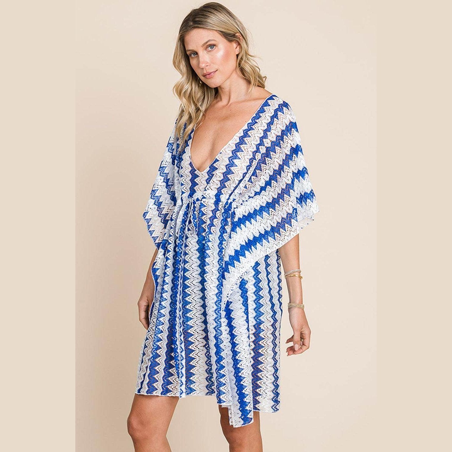 Cotton Bleu by Nu Lab Tied Striped Plunge Half Sleeve - VacationGrabs