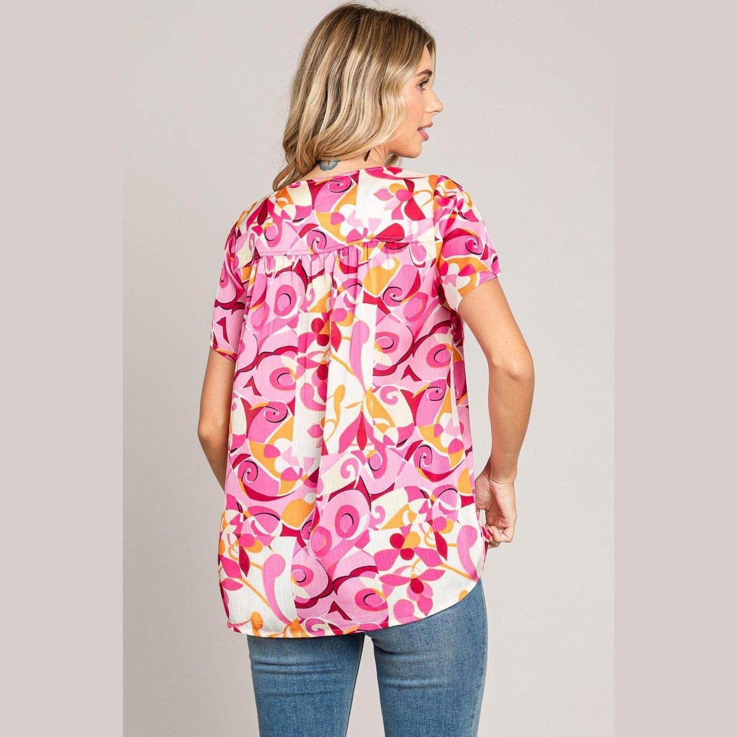 Cotton Bleu by Nu Label Abstract Print Short Sleeve Top - VacationGrabs