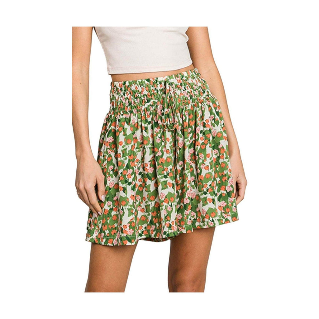 Cotton Bleu by Nu Label Floral Printed Smocked Waist Skorts - VacationGrabs