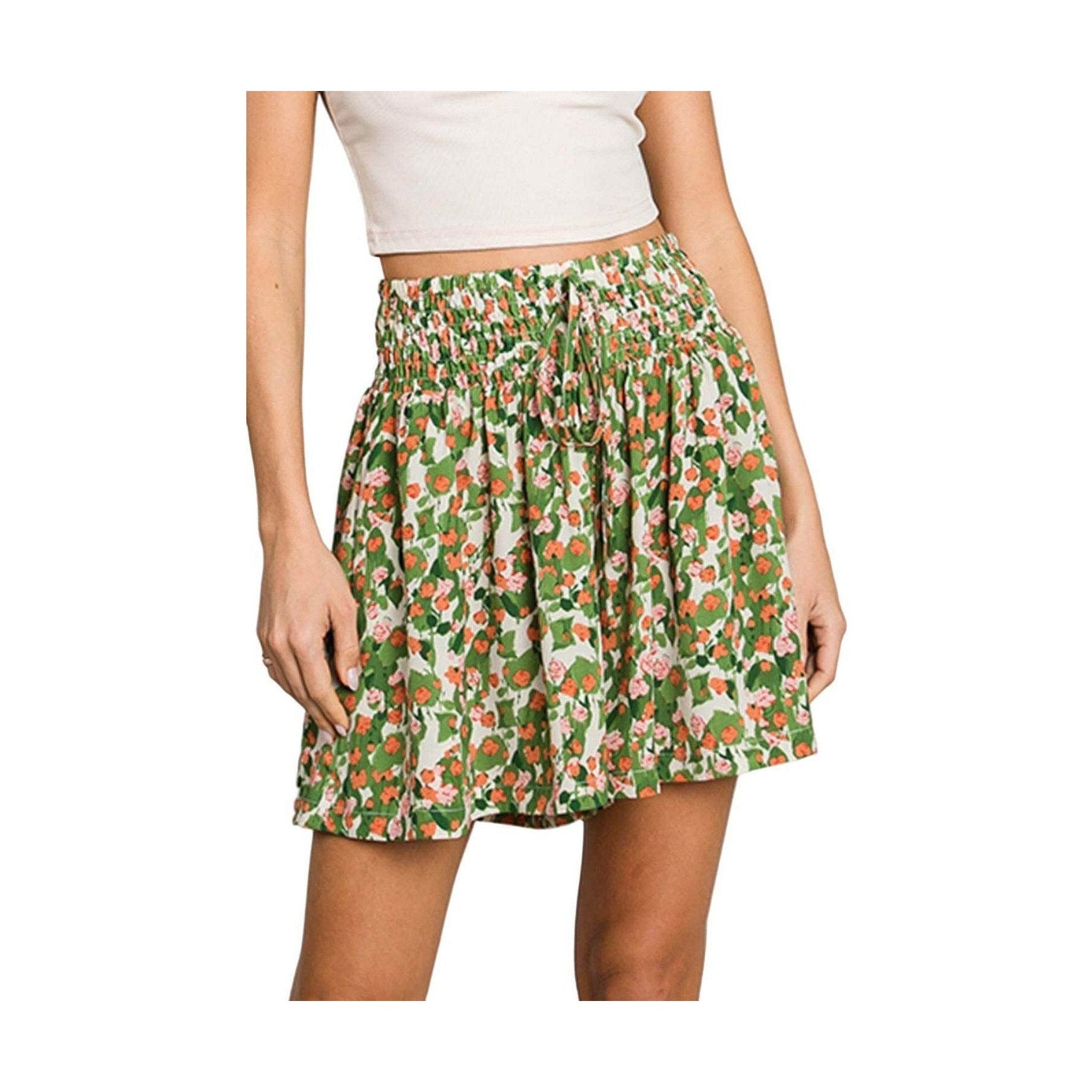 Cotton Bleu by Nu Label Floral Printed Smocked Waist Skorts - VacationGrabs