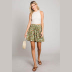 Cotton Bleu by Nu Label Floral Printed Smocked Waist Skorts - VacationGrabs