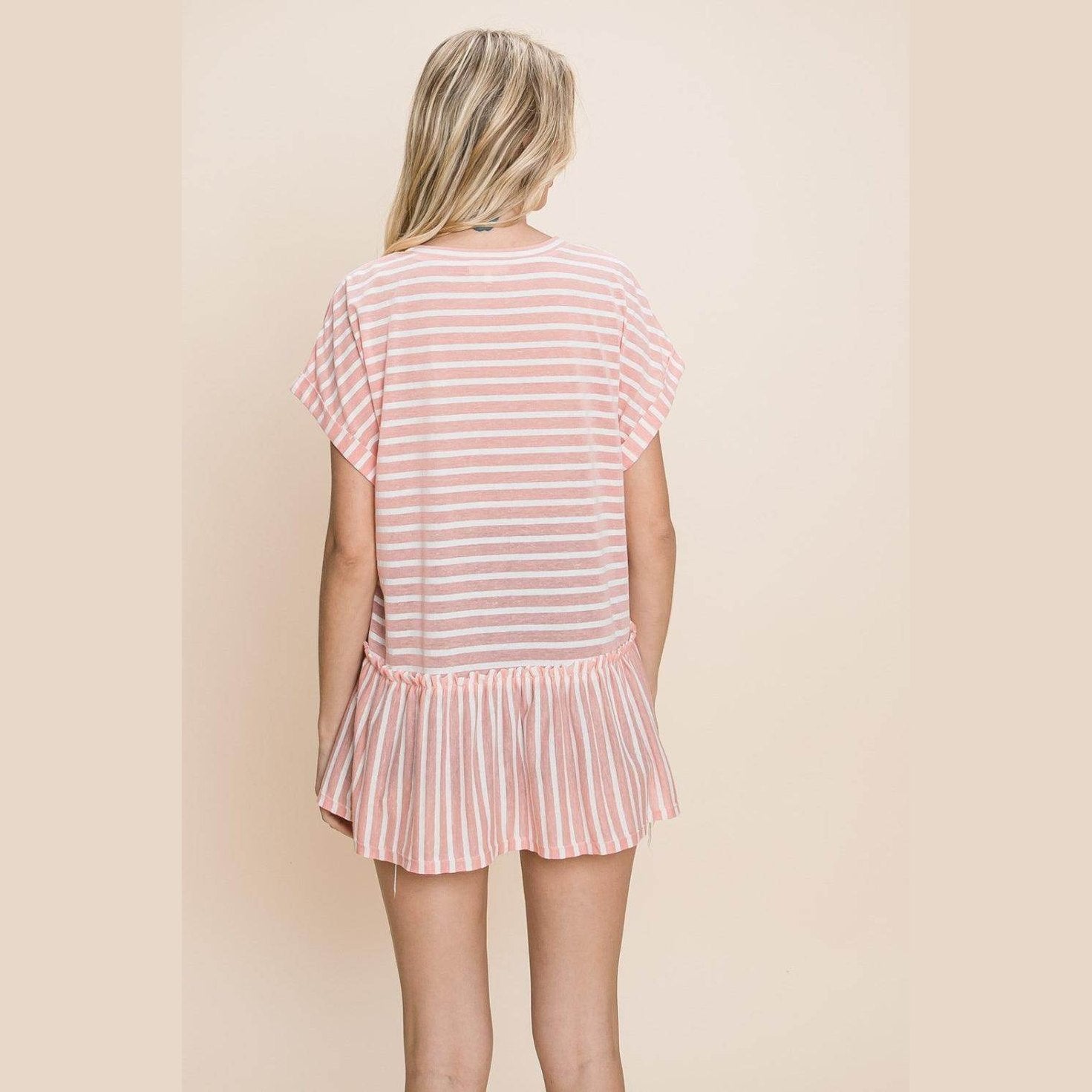 Cotton Bleu by Nu Label Striped Ruffled Short Sleeve Top - VacationGrabs
