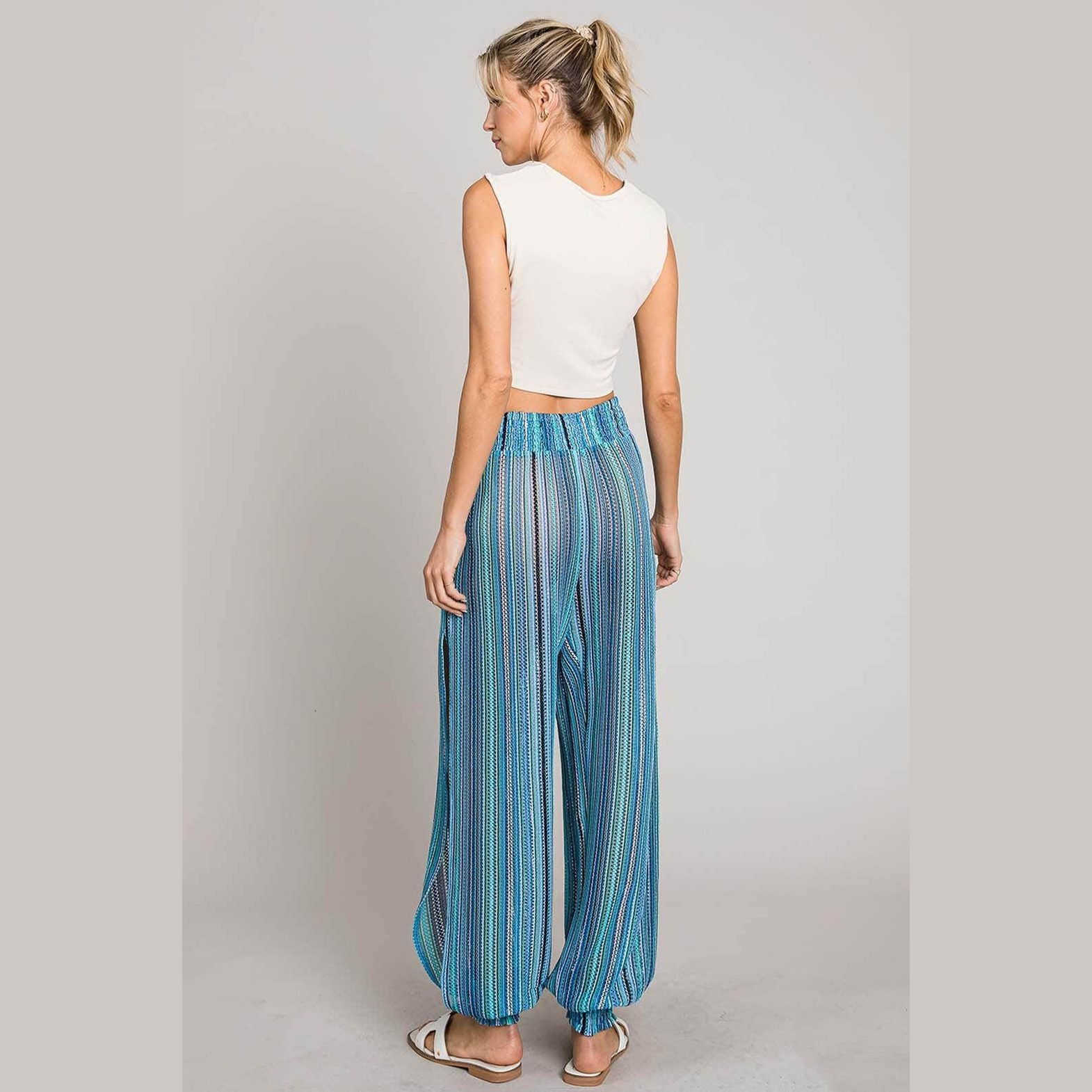 Cotton Bleu by Nu Label Striped Smocked Cover Up Pants - VacationGrabs