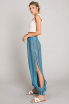 Women's Pants Cotton Bleu by Nu Label Striped Smocked Cover Up Pants
