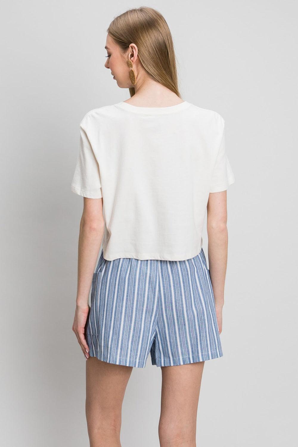 Women's Shorts Cotton Bleu by Nu Label Yarn Dye Striped Shorts