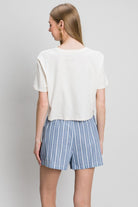 Women's Shorts Cotton Bleu by Nu Label Yarn Dye Striped Shorts