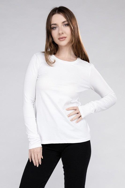 Women's Shirts Cotton Crew Neck Long Sleeve T-Shirt
