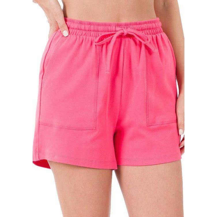 Cotton Drawstring Waist Shorts With Pockets - VacationGrabs