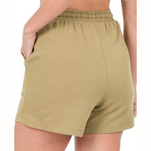 Cotton Drawstring Waist Shorts With Pockets - VacationGrabs