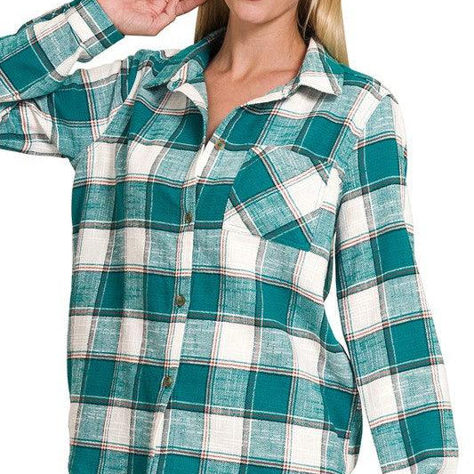 Women's Coats & Jackets Cotton Plaid Shacket With Front Pocket