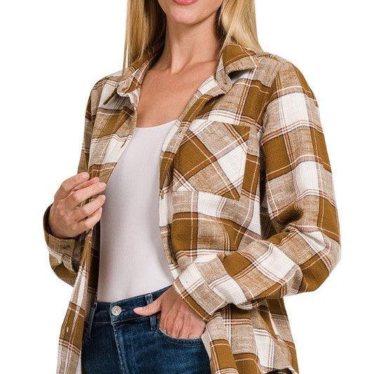 Women's Coats & Jackets Cotton Plaid Shacket With Front Pocket