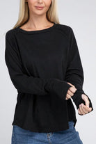 Women's Shirts Cotton Raglan Sleeve Thumbhole Top