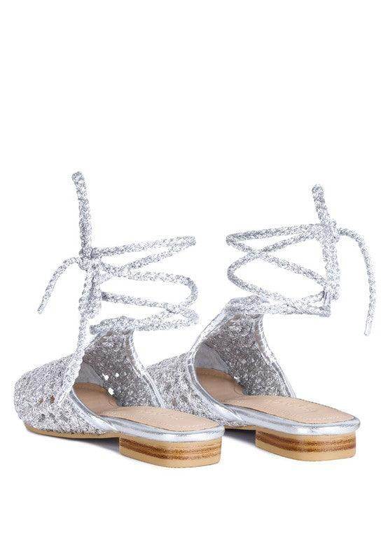 Rag Company silver cotton tie up shoes with stylish ankle laces and comfortable flat sole