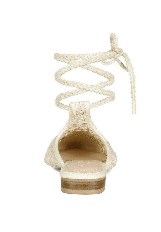 Rag Company Women's Cotton Tie Up Shoes in Cream with Criss-Cross Lace Design