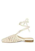 Rag Company women's cotton tie up shoes in beige with a braided design and ankle straps