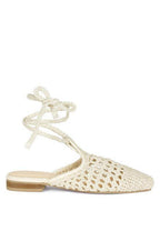 Rag Company Women's Cotton Tie Up Shoes in Cream with Braided Design and Open Back