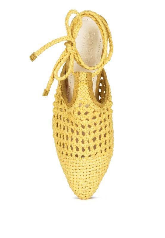 Rag Company Yellow Cotton Tie Up Shoes with a Stylish Open Weave Design for Comfortable Wear