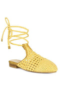 Rag Company Yellow Cotton Tie Up Shoes with Woven Design and Ankle Straps for Summer Style