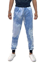 WEIV cotton tye dye sweatpants in blue and white with elastic cuffs and drawstring waist
