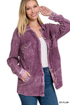 Women's Coats & Jackets Cotton Waffle Acid Wash Shacket