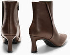 Coutgo Womens Ankle Boots Kitten Low Heel Closed Pointed Booties – sole and heel detail