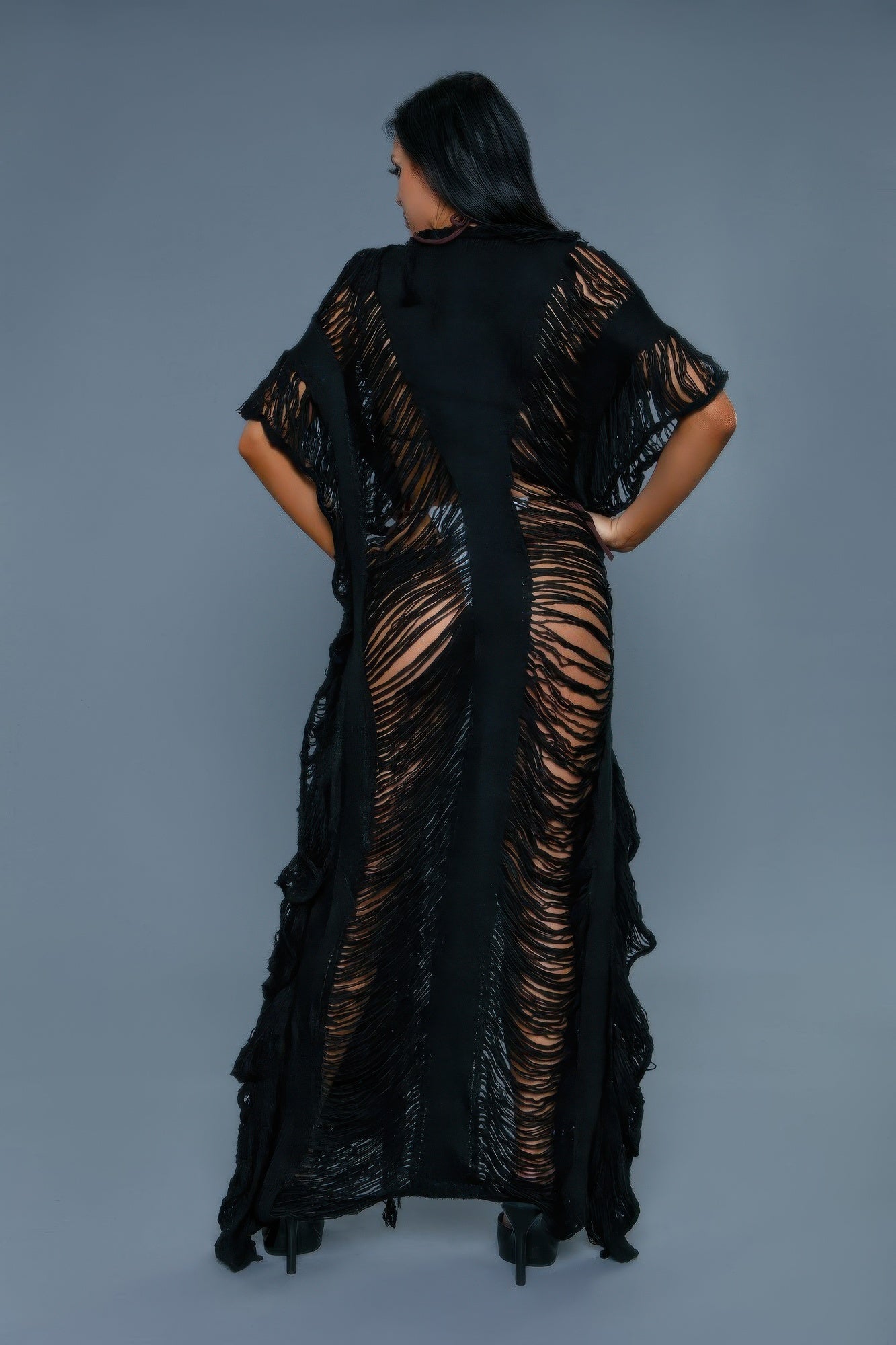 Women's sheer black cover-up dress for beach outings