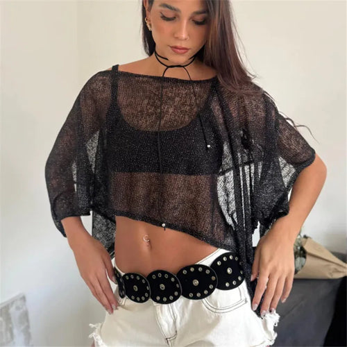 Black sheer cover up for the beach, lightweight mesh fabric