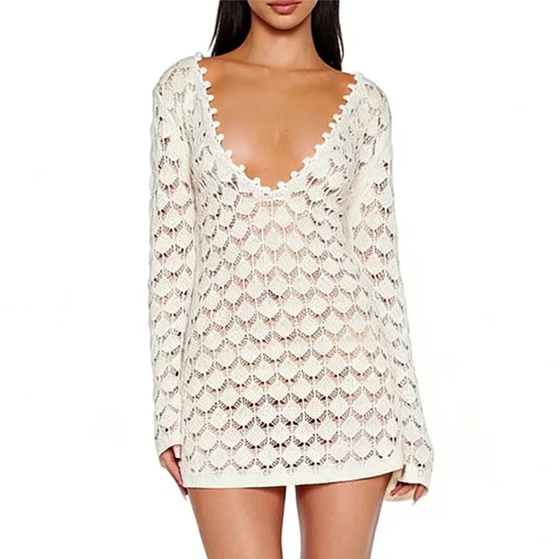 Cream crochet cover up for the beach, lightweight and stylish