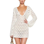 Women's white crochet cover up for the beach with long sleeves
