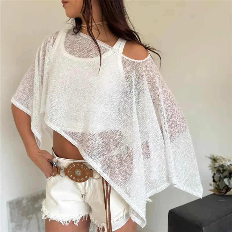 Women's white sheer cover up for the beach with a stylish design