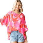 First Love Slit Printed Round Neck Half Sleeve Blouse - VacationGrabs
