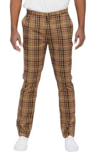 Men's Pants Brown Plaid Slim Fit Trouser Pants