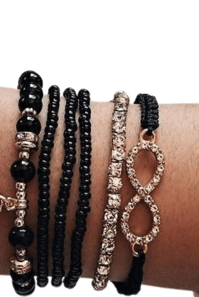 Women's Jewelry - Bracelets Black Gold Rhinestone Charm Bracelet Set Of 6 Infinity, Palm