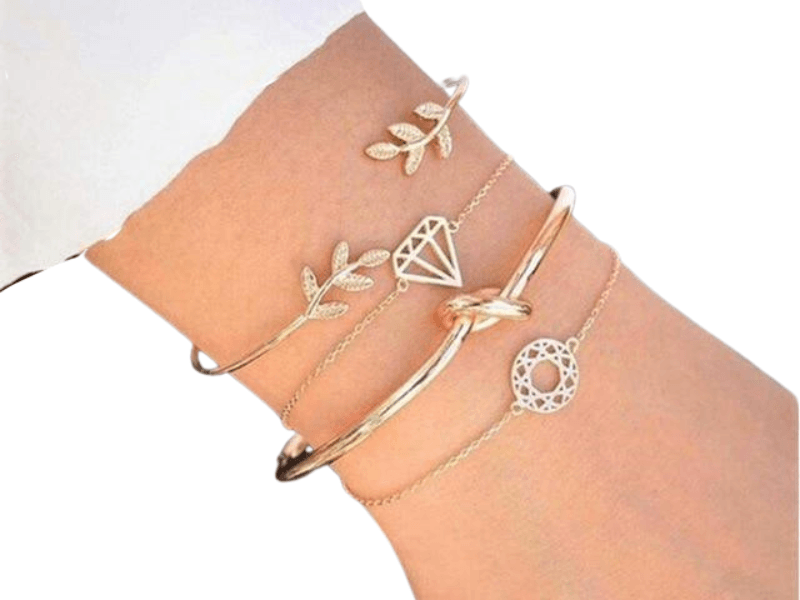 Women's Jewelry - Bracelets Womens 4Pc Gold Metal Charm Bracelet Set Diamond Shape