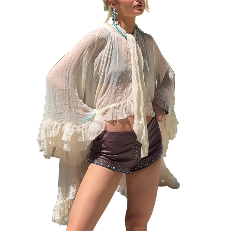 Lightweight women's coverup for beach with ruffle details