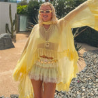 Women's yellow coverup for beach, lightweight fabric, stylish and chic