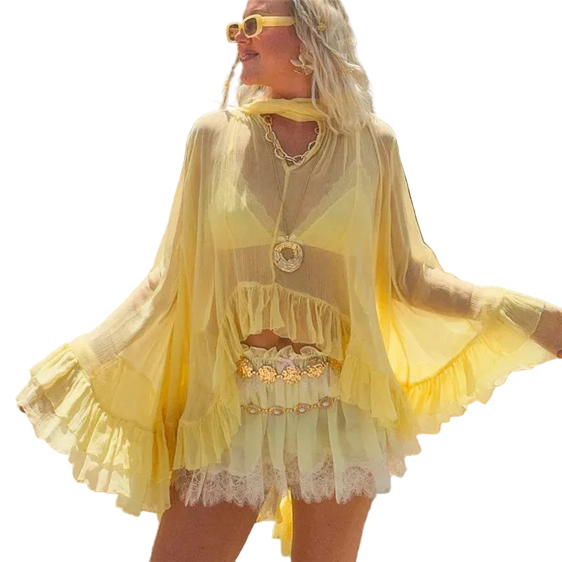 Women's yellow coverup for beach, lightweight fabric for stylish sun protection