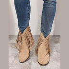 Women's tan cowboy boots with fringe detail for stylish casual wear