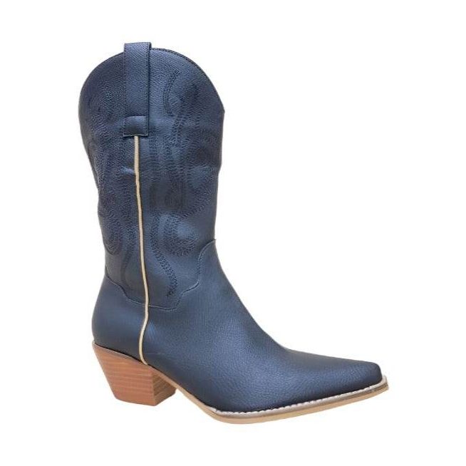Women's navy cowboy western boots, faux leather, stylish for casual outings
