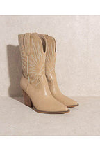 Beige leather cowboy western boots for stylish women's outfits