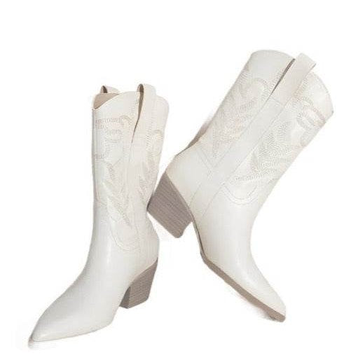 Women's white cowboy western boots with floral embroidery for stylish outfits