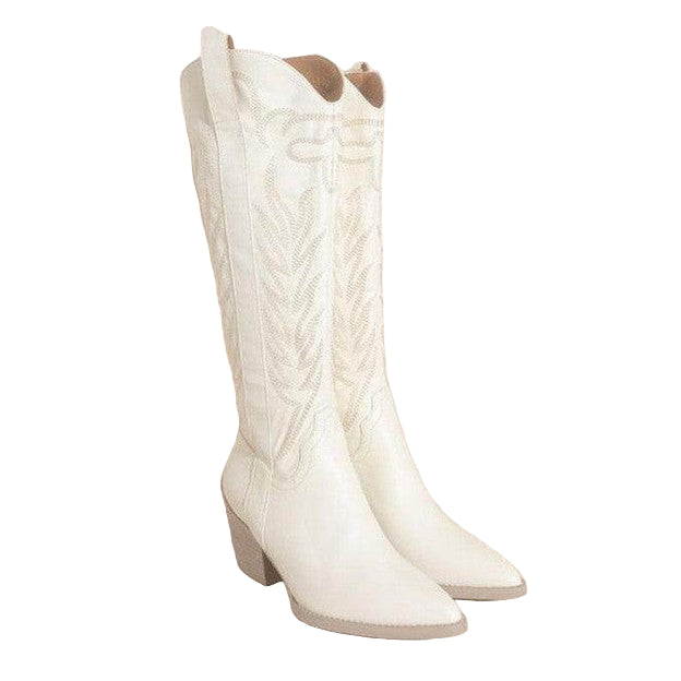 White leather cowboy western boots for stylish women