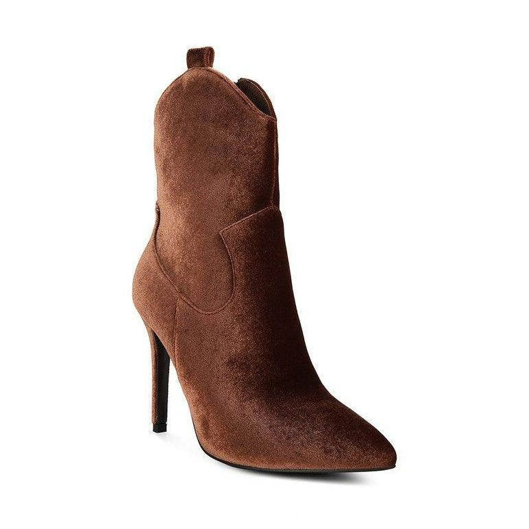 Women's brown suede ankle boots, stylish cowgirl cowboy boots