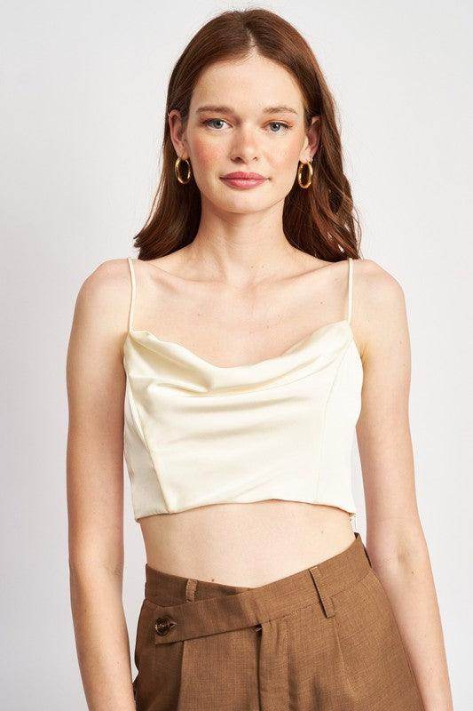 Cowl Neck Satin Bustier Blue - VacationGrabs