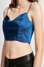 Emory Park Cowl Neck Satin Bustier online in Blue with Elegant Design and Adjustable Straps