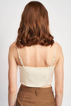 Emory Park Women's Cowl Neck Satin Bustier Online in Cream with Adjustable Straps and Cropped Design