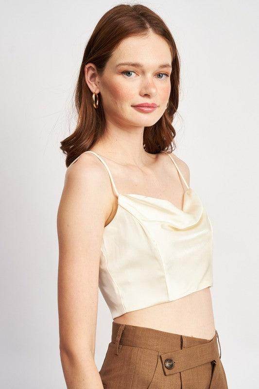 Emory Park women's cropped top featuring a cowl neck satin bustier online in a stylish design