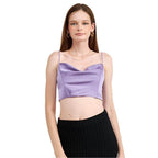 Emory Park Women's Cropped Cowl Neck Satin Bustier in Lavender, perfect for stylish outfits, available online.