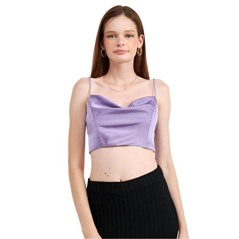 Emory Park Women's Cropped Cowl Neck Satin Bustier in Lavender, perfect for stylish outfits, available online.